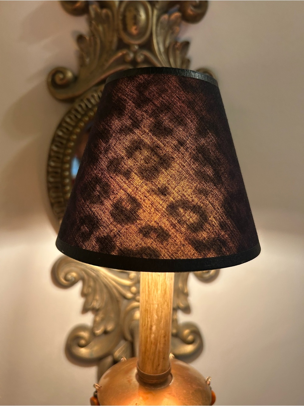 Set of 6 Custom Black Silk Clip-On Chandelier Shades – Hidden Leopard Print